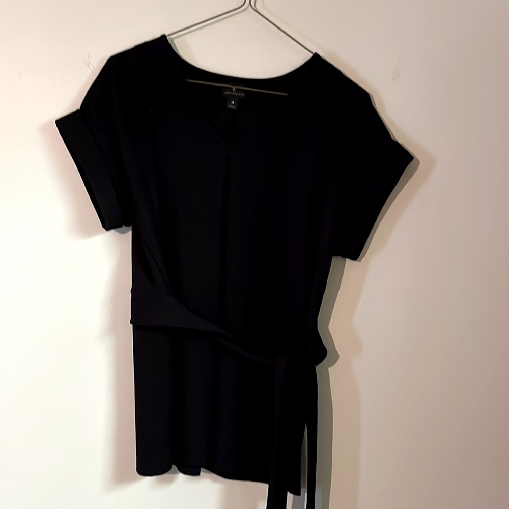 Black Blouse Belted Wrap top